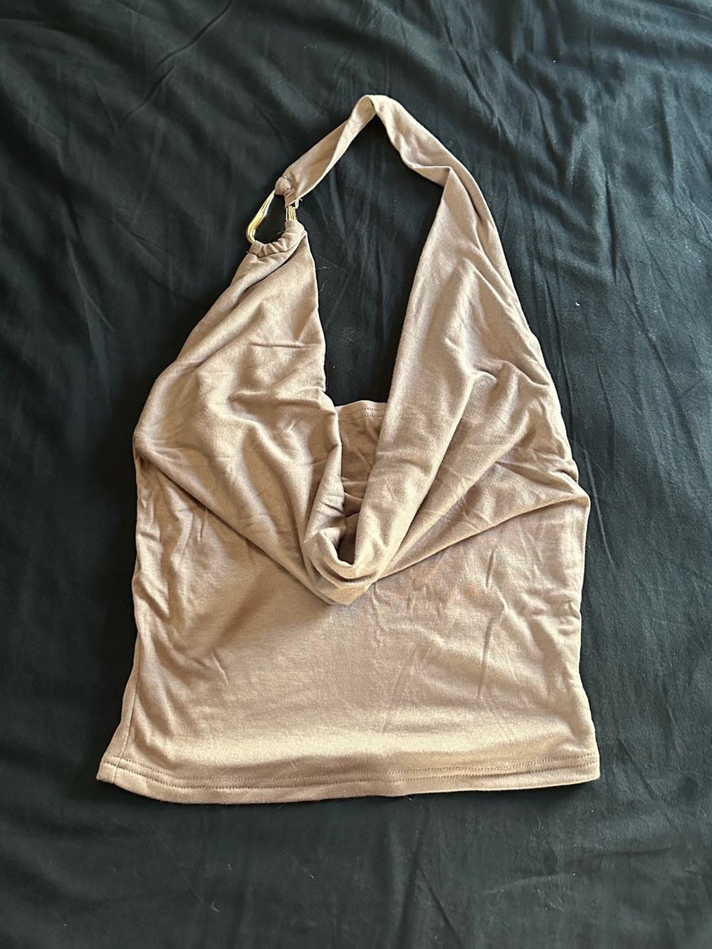 Fashion Nova Taupe Halter Cowl Neck Short Sleeve Top